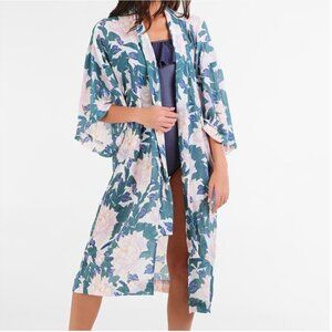 Free People Green Floral Printed If You Say So Kimono Robe